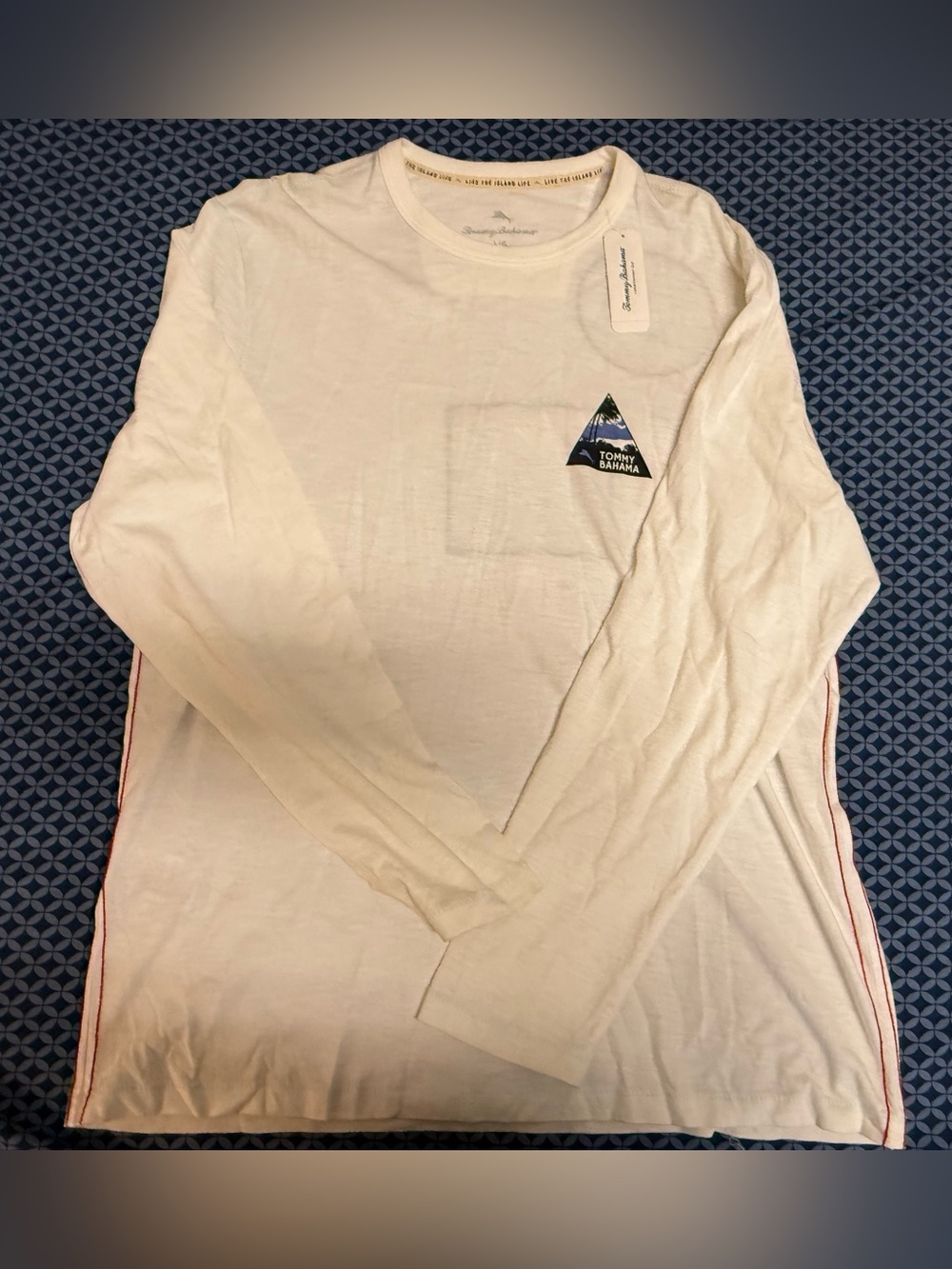 Tommy Bahama Men's Long-Sleeve Cream Crew with Triangle Logo